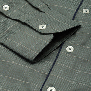 Men's Olive Slim Fit Checked Formal Shirt