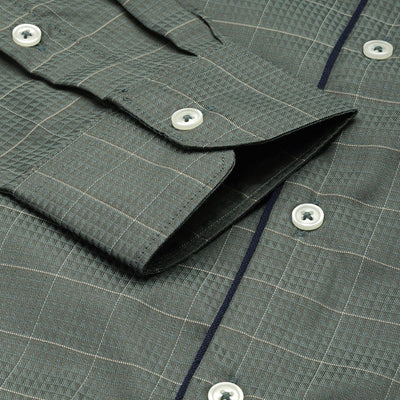 Men's Olive Slim Fit Checked Formal Shirt