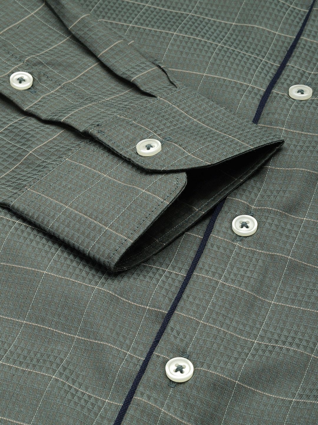 Men's Olive Slim Fit Checked Formal Shirt