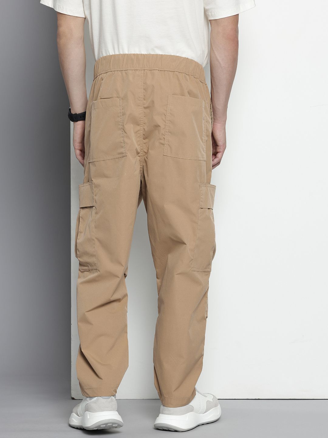 Men's Khaki Tapered Fit Textured Cargos