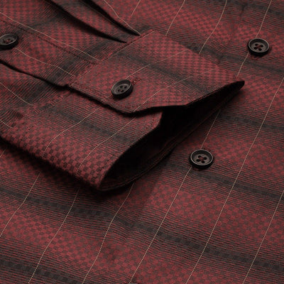 Men's Maroon Slim Fit Checked Formal Shirt