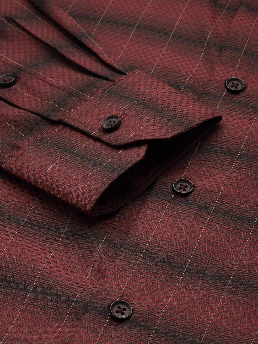 Men's Maroon Slim Fit Checked Formal Shirt