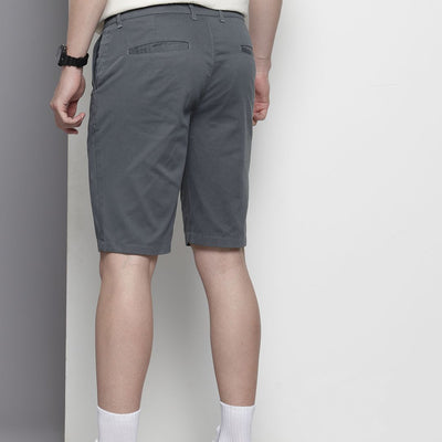 Men's Silver Regular Fit Solid Chino Shorts