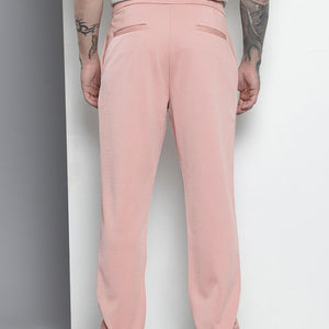 Men's Pink Relaxed Fit Solid Chinos