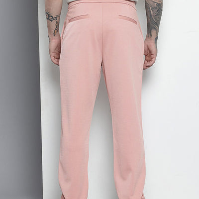 Men's Pink Relaxed Fit Solid Chinos