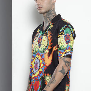 Men's Black Oversized Kitch Street Wear Shirt