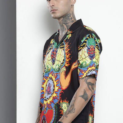 Men's Black Oversized Kitch Street Wear Shirt