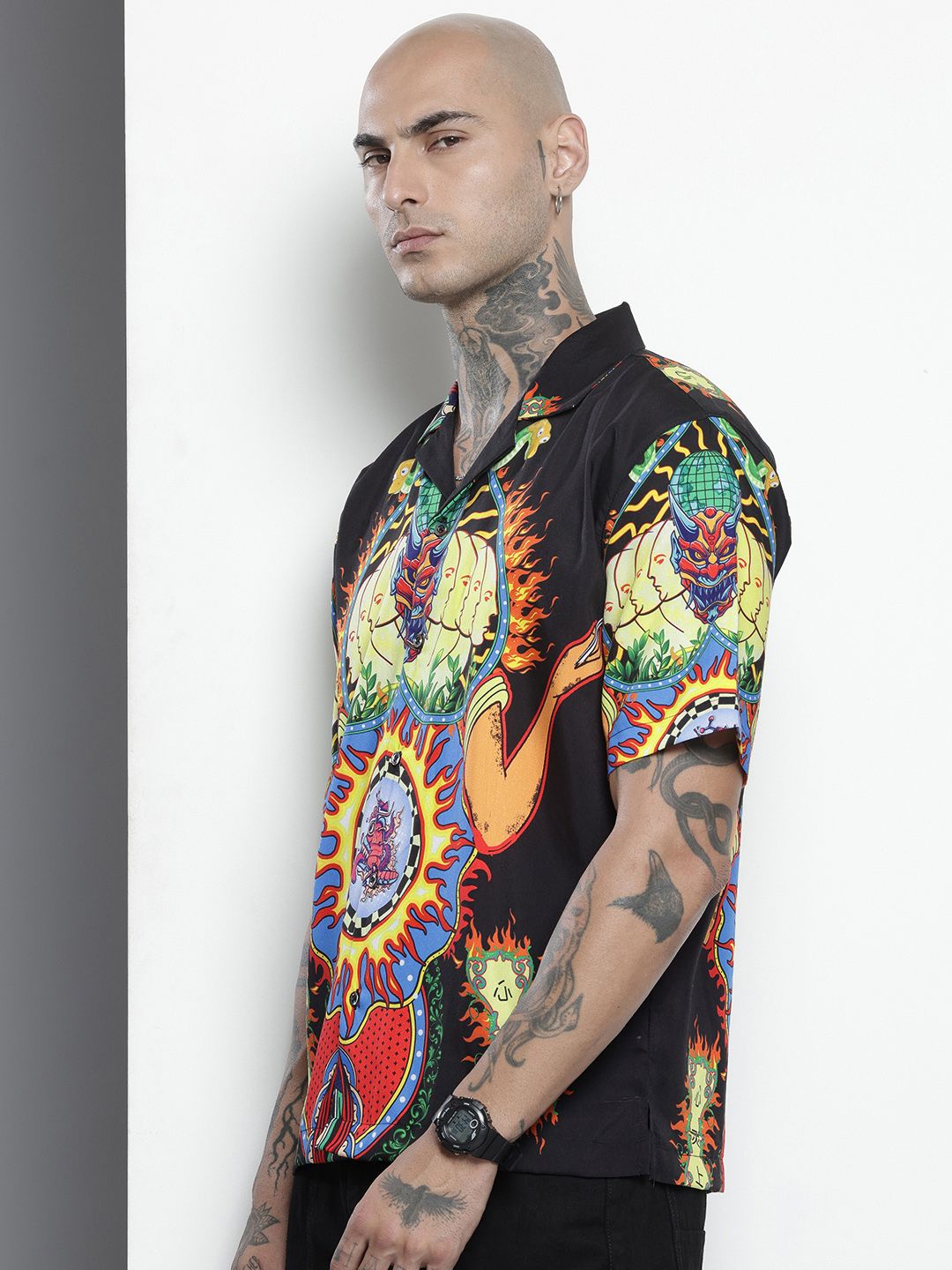 Men's Black Oversized Kitch Street Wear Shirt