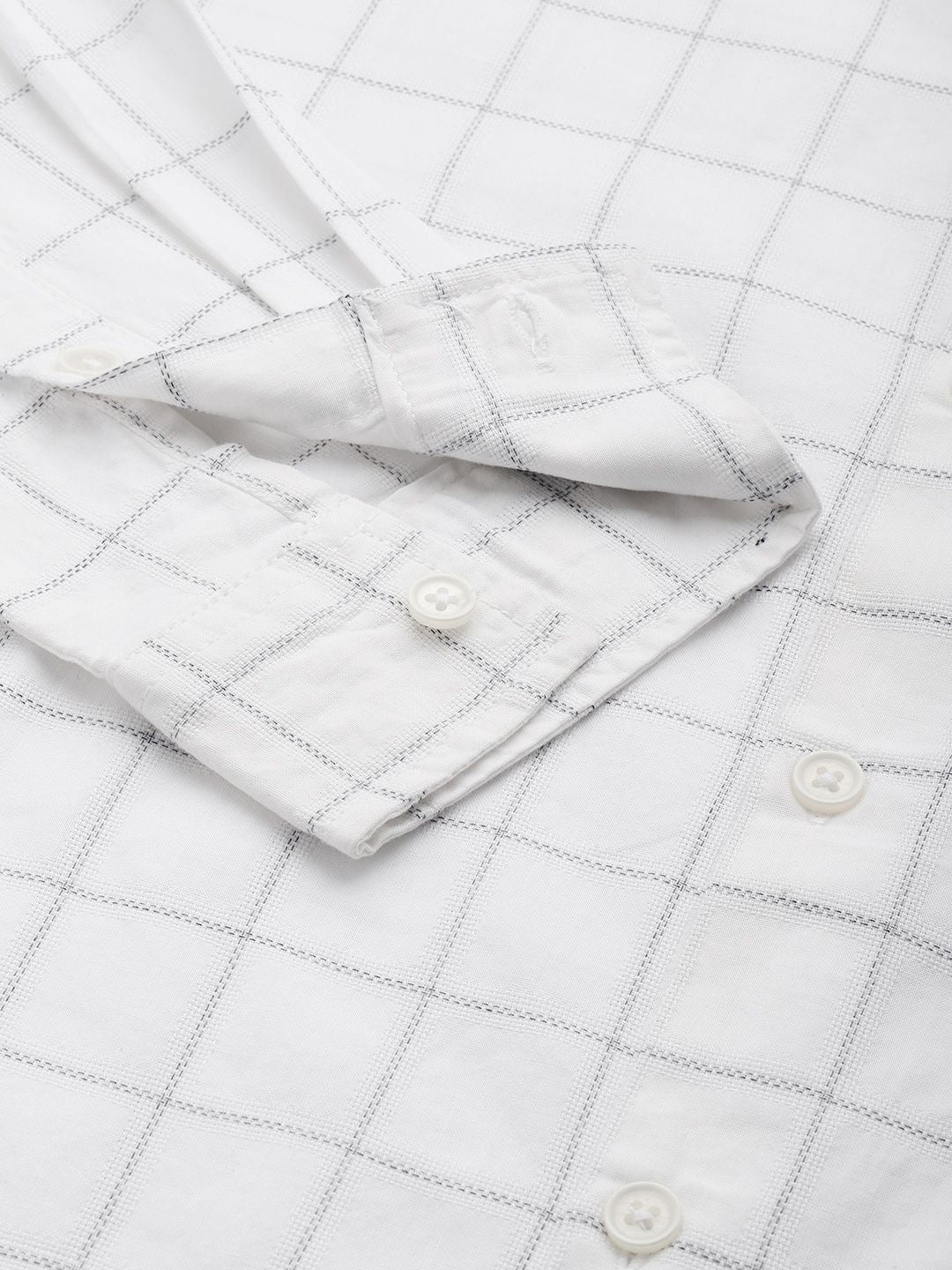 Men's White Slim Fit Checked Party Wear Shirt
