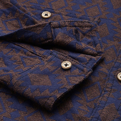 Men's Navy Blue Relaxed Fit Textured Resort Wear Shirt