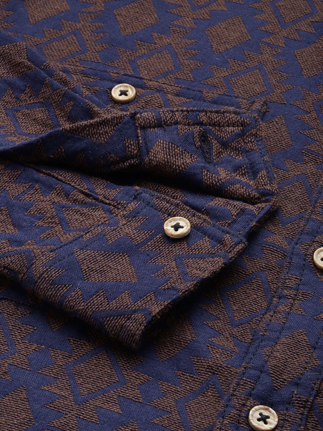 Men's Navy Blue Relaxed Fit Textured Resort Wear Shirt
