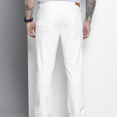 Men's White Bootcut Solid Stretchable Jeans
