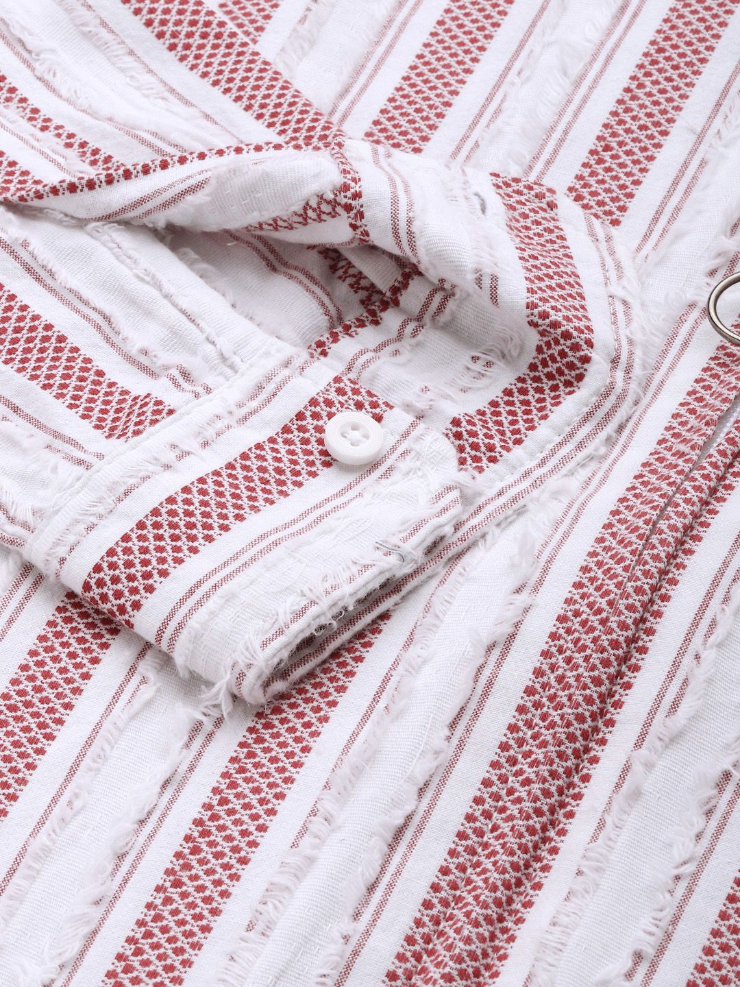 Men's Maroon Relaxed Fit Striped Resort Wear Shirt