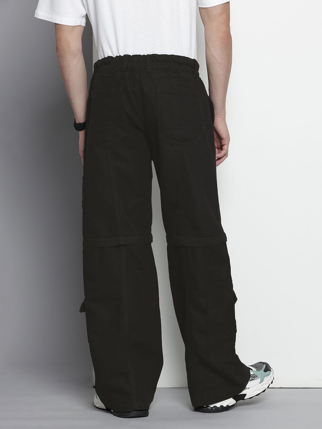 Men's Black Wide Leg Solid Convertible Cargo Jeans