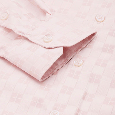 Men's Peach Slim Fit Checked Formal Shirt
