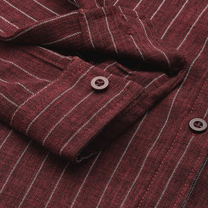 Men's Maroon Slim Fit Striped Casual Shirt