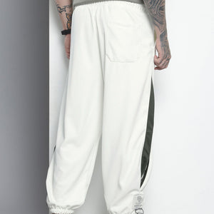 Men's White Relaxed Fit Textured Baggy Joggers