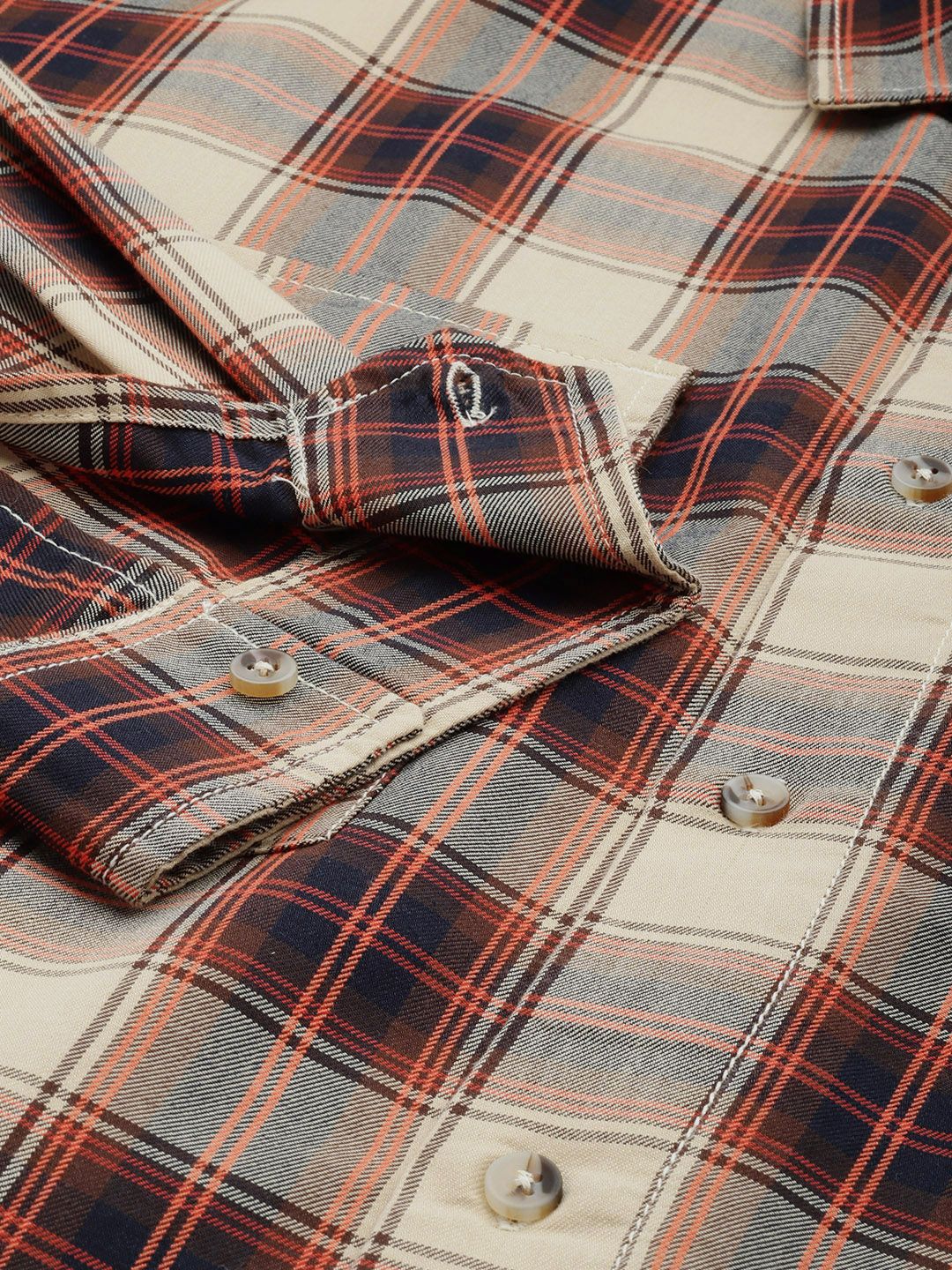 Men's Beige Oversized Checked Street Wear Shirt