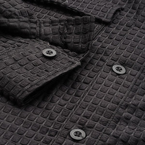 Men's Black Regular Fit Textured Resort Wear Shirt