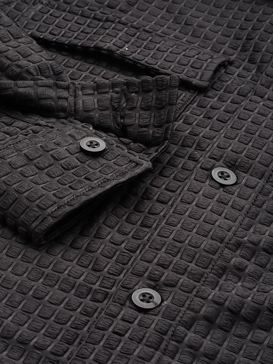 Men's Black Regular Fit Textured Resort Wear Shirt