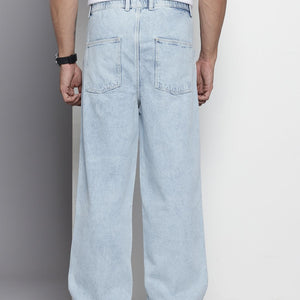 Men's Blue Relaxed Fit Solid Denim Joggers