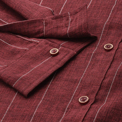 Men's Maroon Slim Fit Vertical Striped Casual Shirt