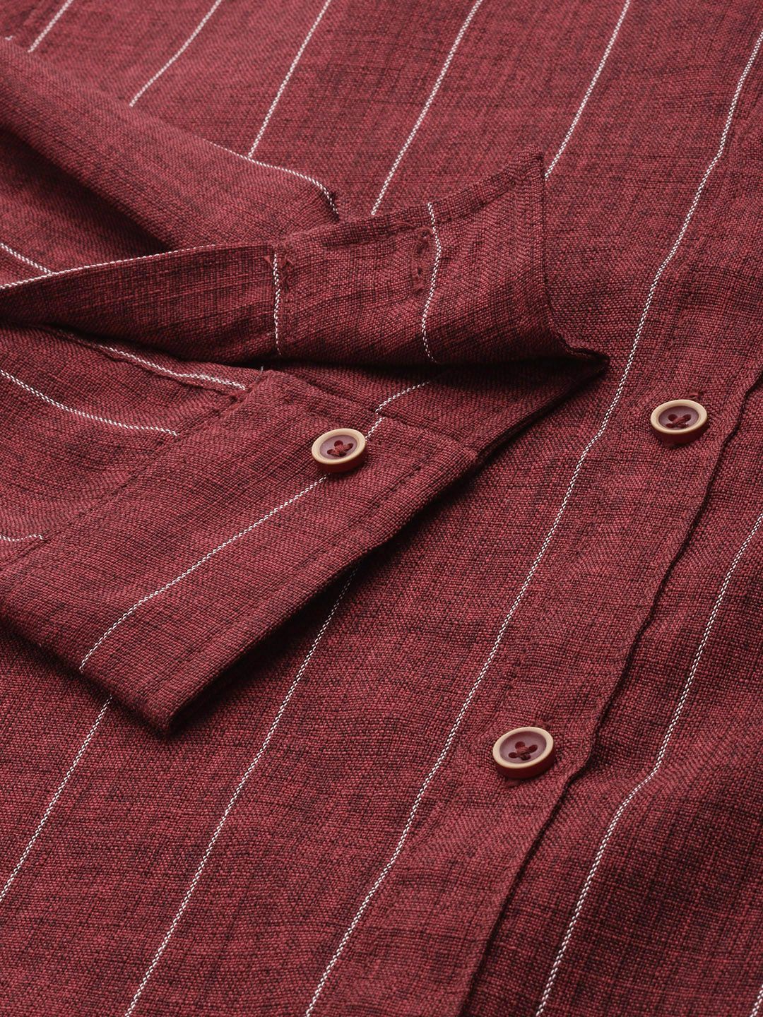 Men's Maroon Slim Fit Vertical Striped Casual Shirt