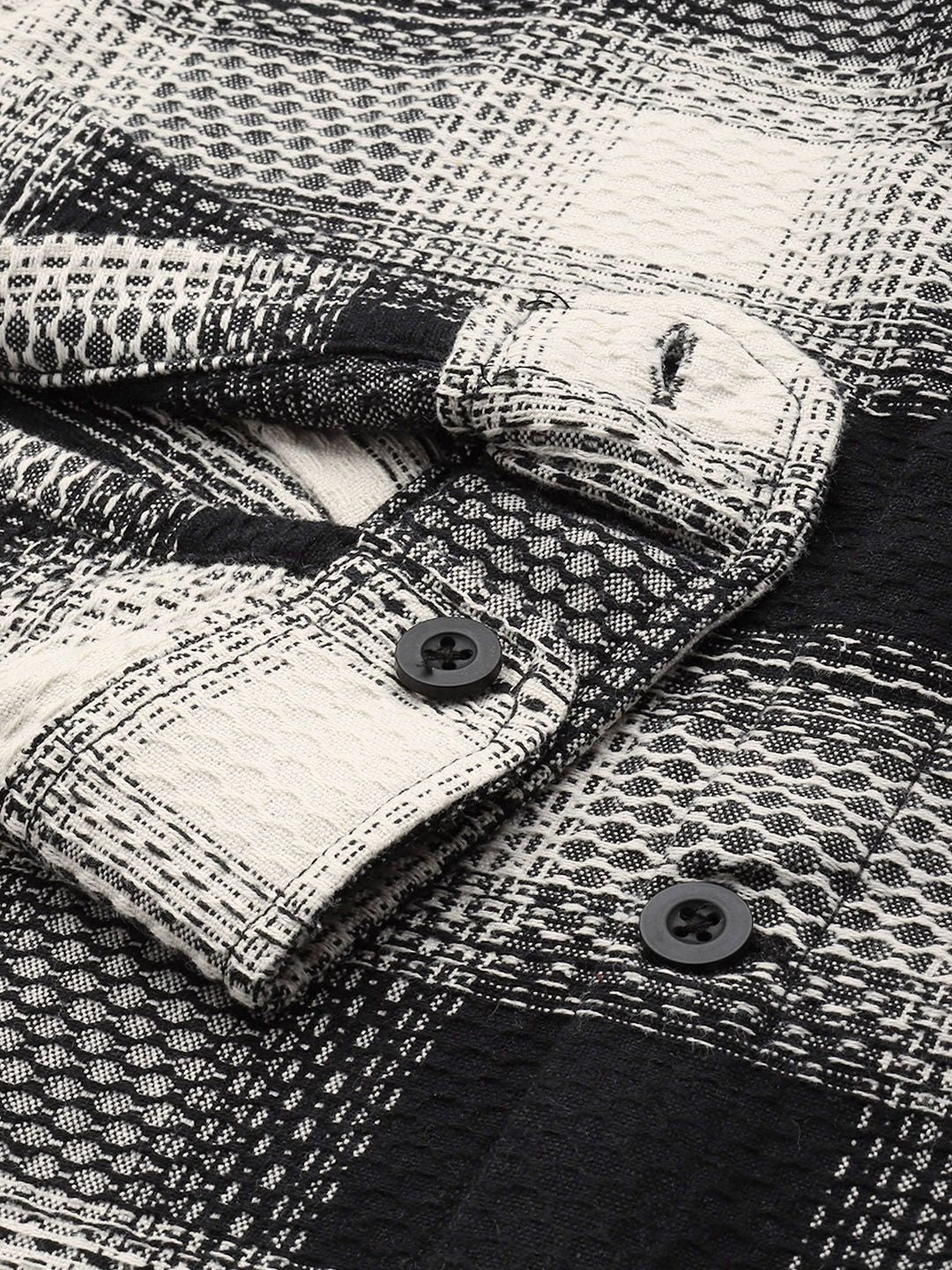 Men's Black Relaxed Fit Textured Casual Shirt
