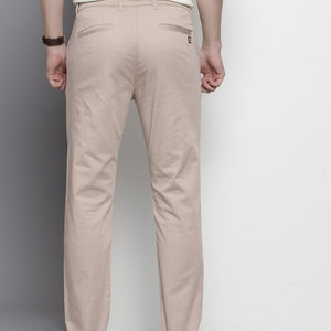 Men's Beige Regular Fit Solid Chinos