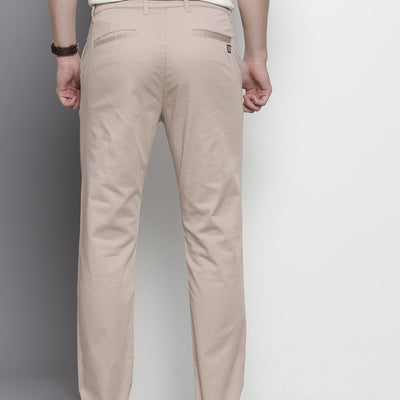 Men's Beige Regular Fit Solid Chinos