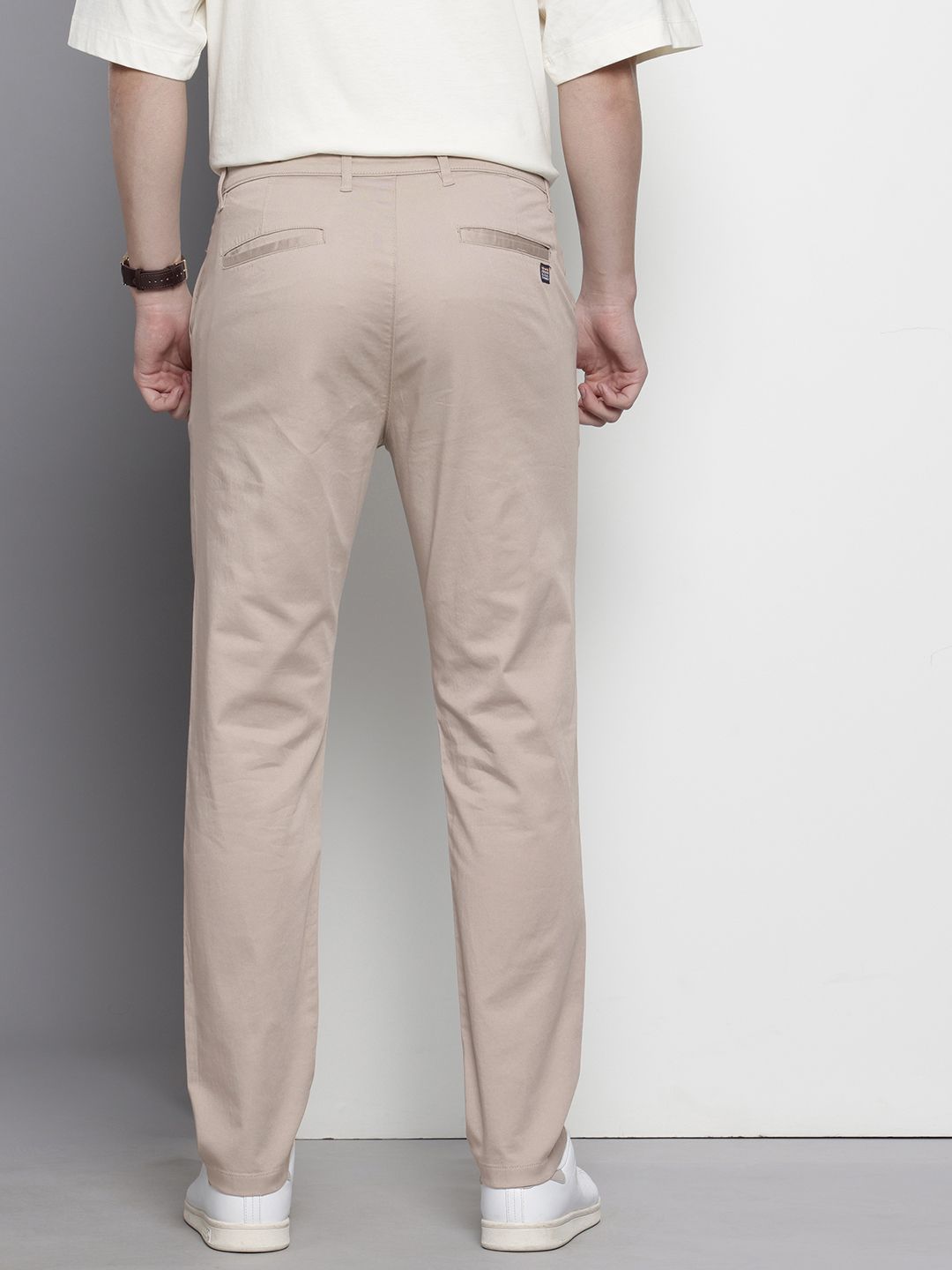 Men's Beige Regular Fit Solid Chinos