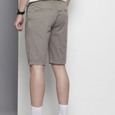 Men's Grey Regular Fit Solid Chino Shorts