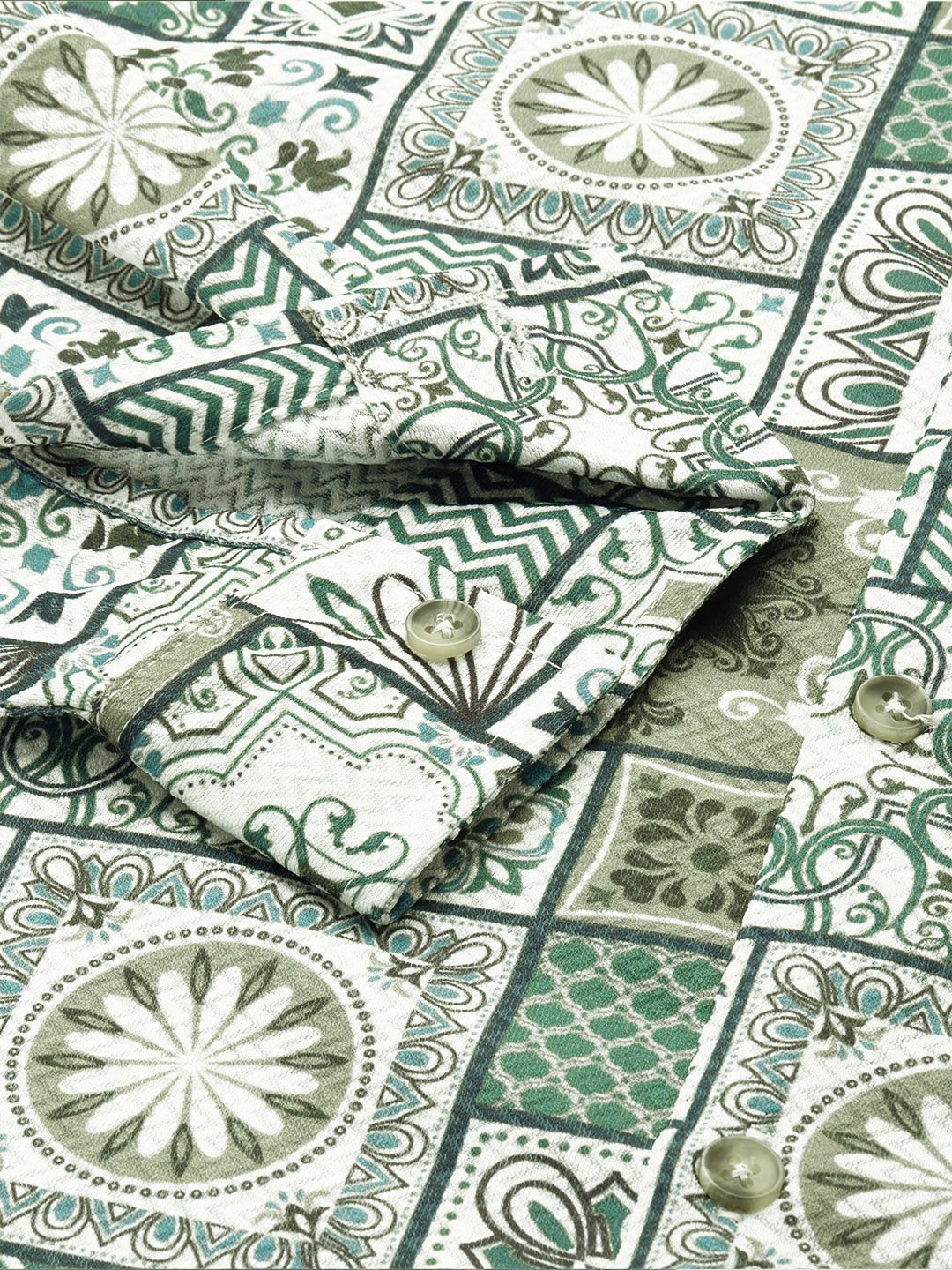 Men's Green Regular Fit Indie Print Resort Wear Shirt