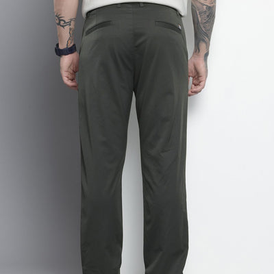 Men's Grey Regular Fit Solid Trousers