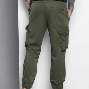Men's Olive Relaxed Fit Textured Cargo Joggers