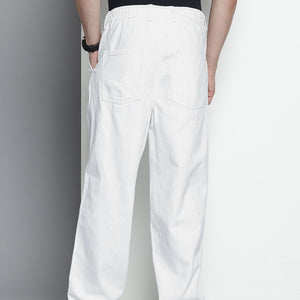 Men's White Relaxed Fit Solid Denim Joggers
