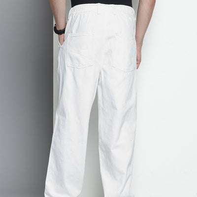 Men's White Relaxed Fit Solid Denim Joggers