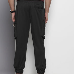 Men's Black Relaxed Fit Textured Cargo Joggers