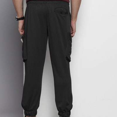 Men's Black Relaxed Fit Textured Cargo Joggers