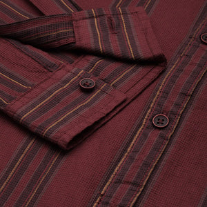 Men's Maroon Slim Fit Striped Casual Shirt