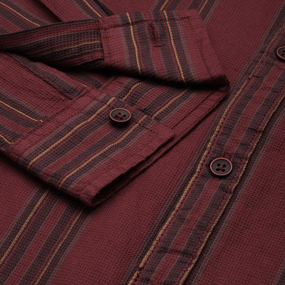 Men's Maroon Slim Fit Striped Casual Shirt