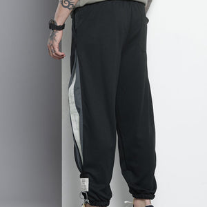 Men's Black Relaxed Fit Textured Baggy Joggers