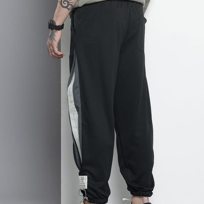Men's Black Relaxed Fit Textured Baggy Joggers
