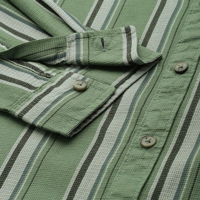 Men's Green Slim Fit Striped Casual Shirt