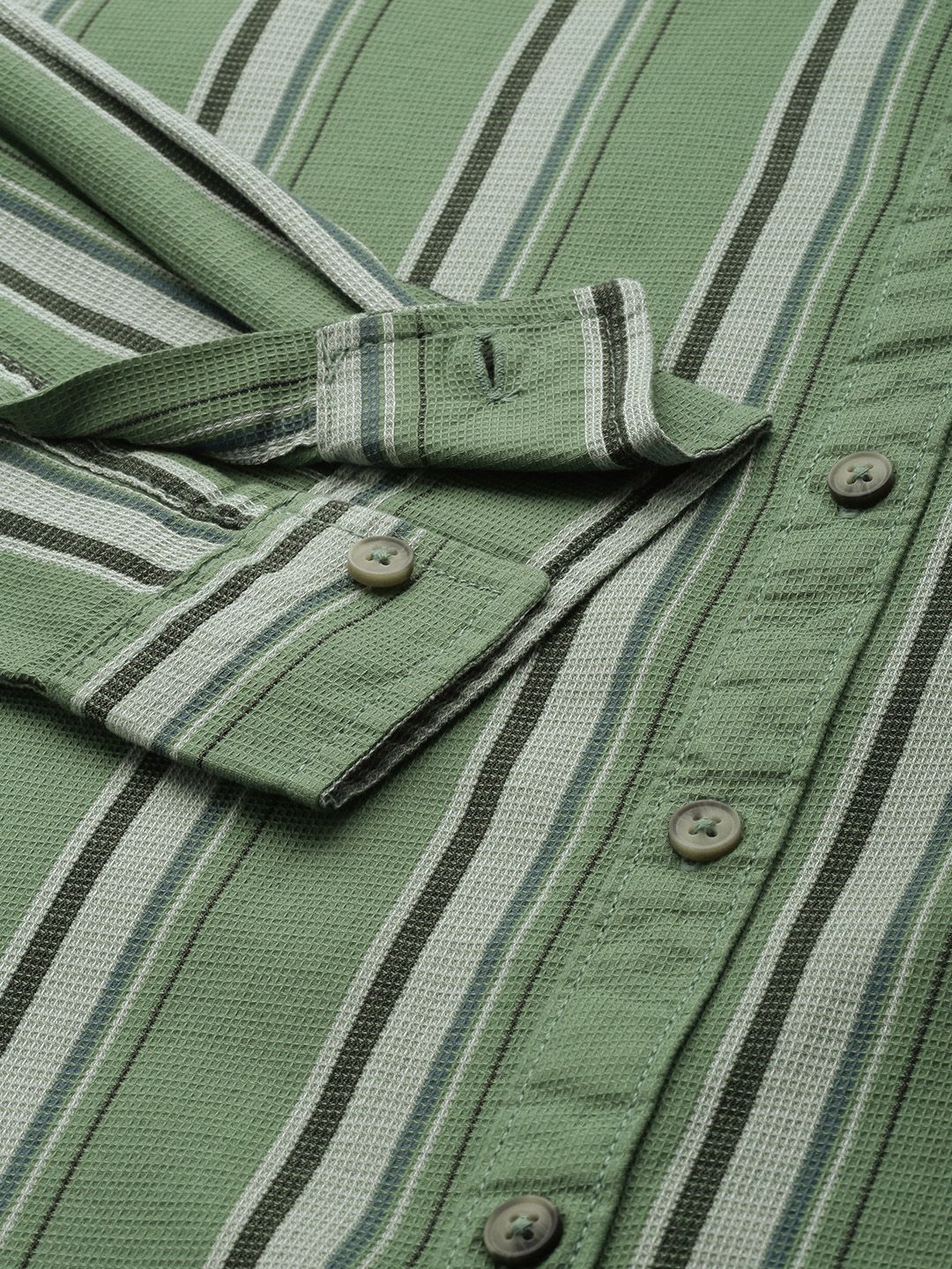 Men's Green Slim Fit Striped Casual Shirt