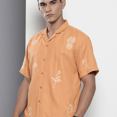 Men's Yellow Relaxed Fit Printed Resort Wear Shirt