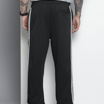 Men's Black Relaxed Fit Printed Wide Leg Joggers