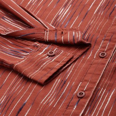 Men's Orange Slim Fit Striped Casual Shirt