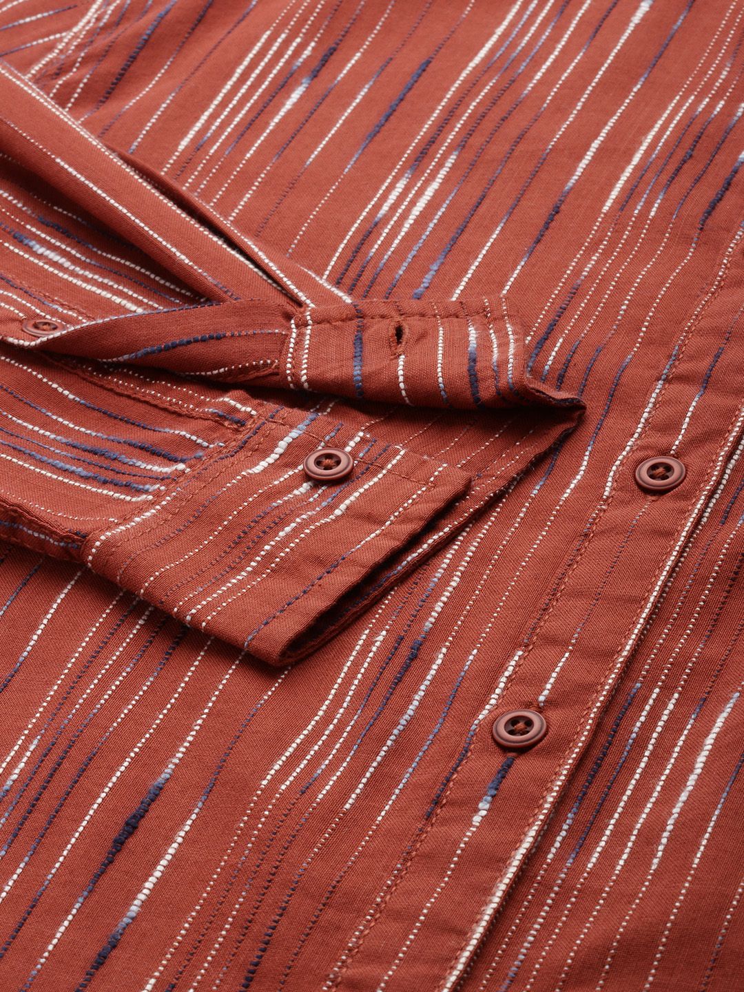 Men's Orange Slim Fit Striped Casual Shirt