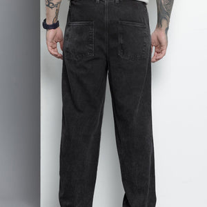 Men's Grey Relaxed Fit Solid Denim Joggers